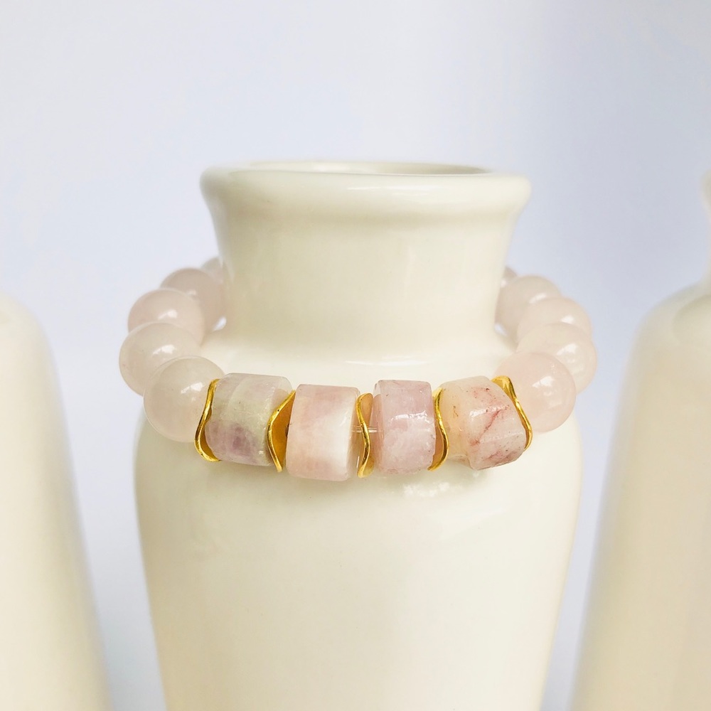 GEMSTONE Kunzite Rose Quartz Beaded Bracelet